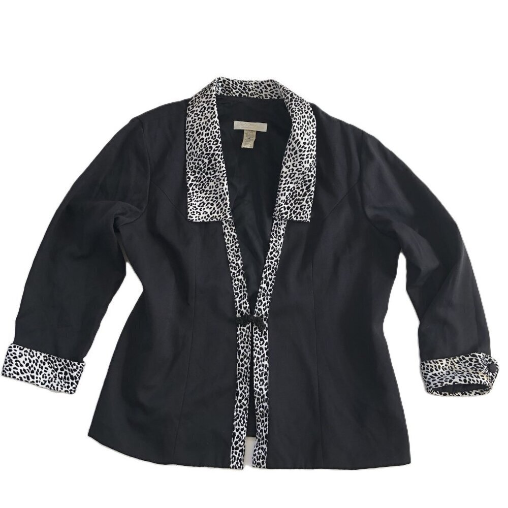 Lord & Terry Vtg 90s Black W/Leopard Trim Blazer Jacket Size 24W USA Office
